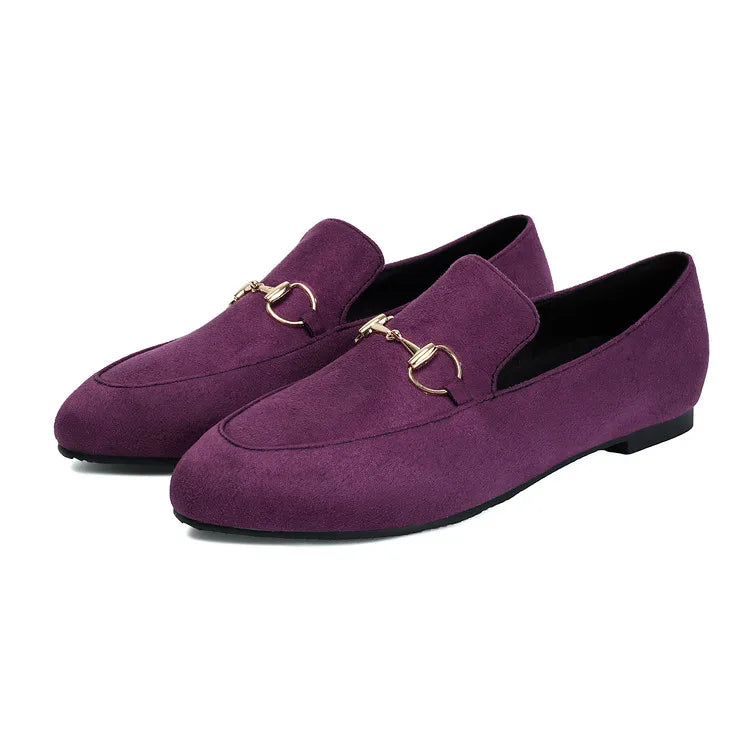 Women Loafers Fashionable Metal Buckle Casual Women's Shoes Flat Shoes Large size women's shoes spring autumn pwomen's shoe