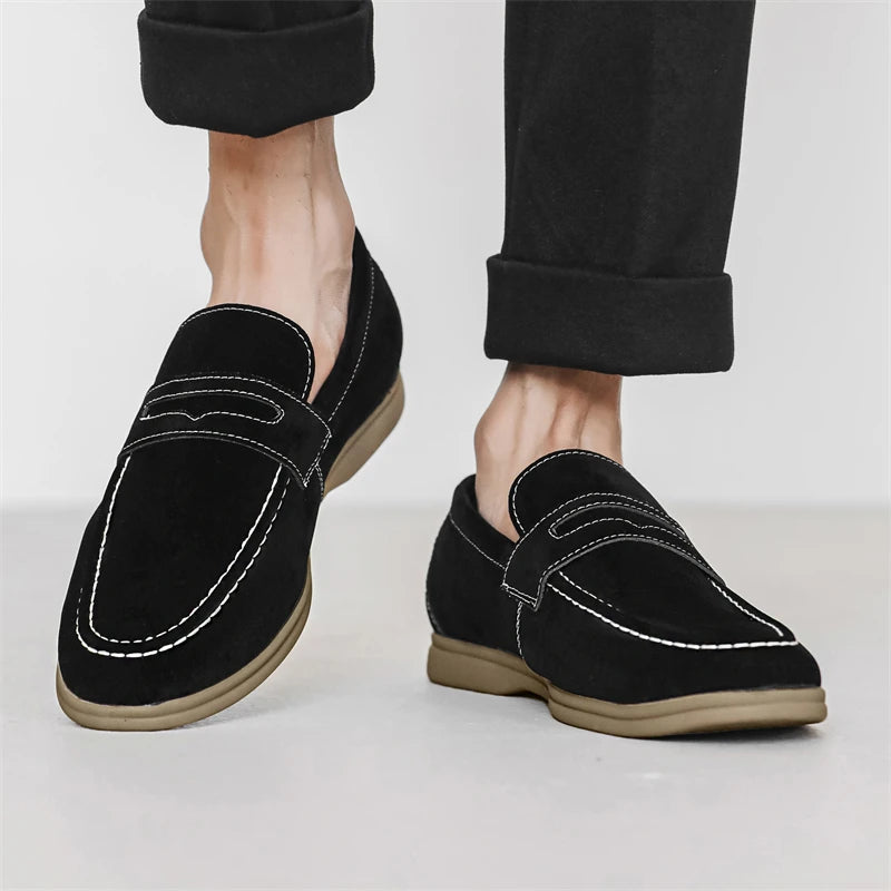 Fashion Men's Classic British Style Loafers Moccasins Men Casual Shoes Suede Leather Mens Light Comfortable Driving Flats