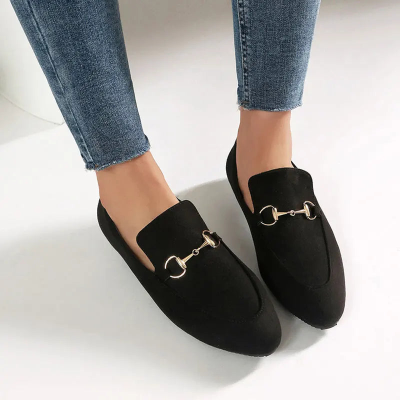 Women Loafers Fashionable Metal Buckle Casual Women's Shoes Flat Shoes Large size women's shoes spring autumn pwomen's shoe