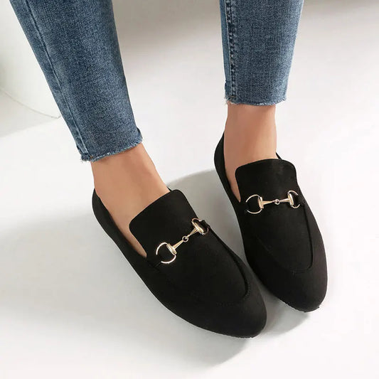 Women Loafers Fashionable Metal Buckle Casual Women's Shoes Flat Shoes Large size women's shoes spring autumn pwomen's shoe