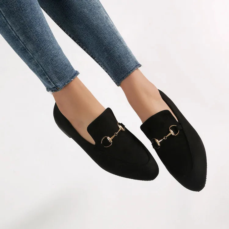 Women Loafers Fashionable Metal Buckle Casual Women's Shoes Flat Shoes Large size women's shoes spring autumn pwomen's shoe