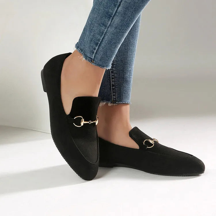 Women Loafers Fashionable Metal Buckle Casual Women's Shoes Flat Shoes Large size women's shoes spring autumn pwomen's shoe