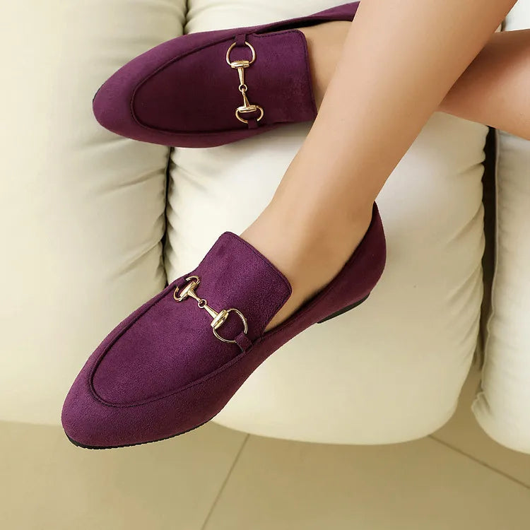 Women Loafers Fashionable Metal Buckle Casual Women's Shoes Flat Shoes Large size women's shoes spring autumn pwomen's shoe