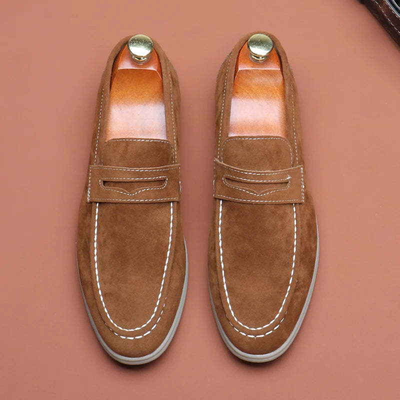 Fashion Men's Classic British Style Loafers Moccasins Men Casual Shoes Suede Leather Mens Light Comfortable Driving Flats