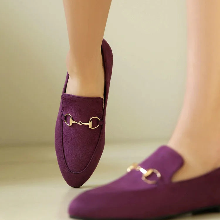 Women Loafers Fashionable Metal Buckle Casual Women's Shoes Flat Shoes Large size women's shoes spring autumn pwomen's shoe