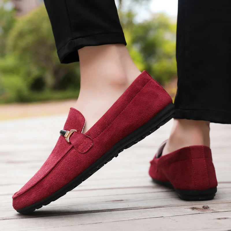 Spring Summer Blue Suede Loafers Men Slip On Soft Moccasins Breathable Flats Driving Shoes Men Leather Casual Shoes Handmade