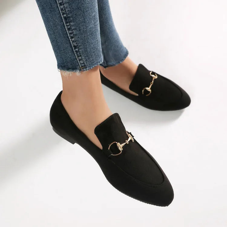 Women Loafers Fashionable Metal Buckle Casual Women's Shoes Flat Shoes Large size women's shoes spring autumn pwomen's shoe