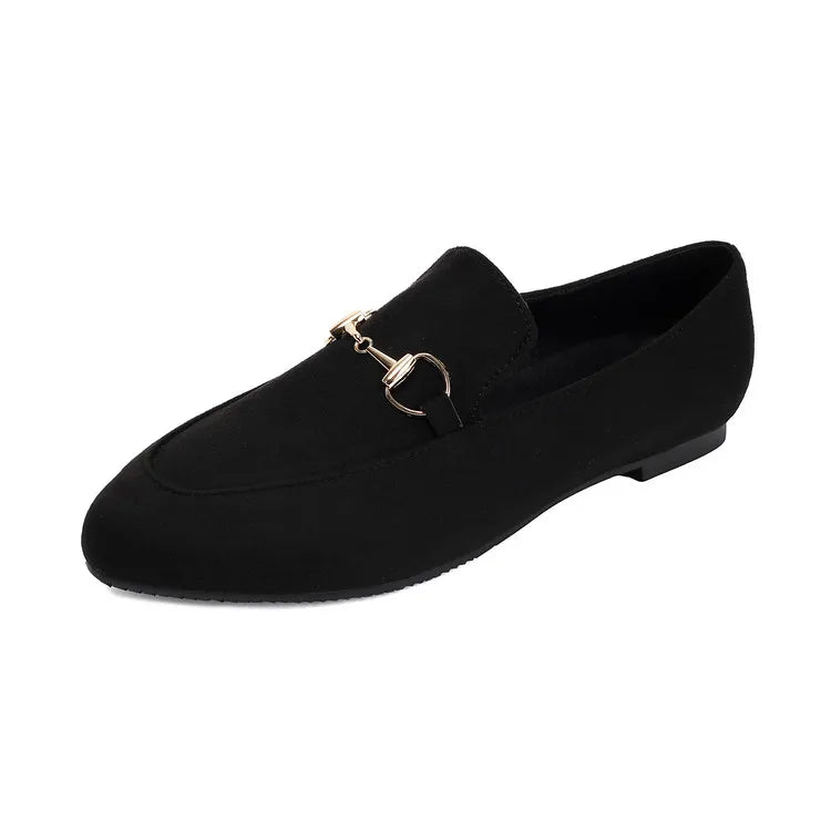 Women Loafers Fashionable Metal Buckle Casual Women's Shoes Flat Shoes Large size women's shoes spring autumn pwomen's shoe