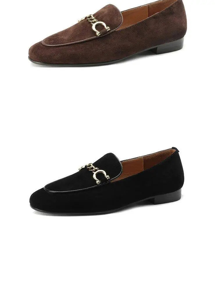 Retro British Style Fleece Lined Flat Bottom Loafers Women's Large Size Slip-On Shoes Matte Finish round Toe Rubber Outsole