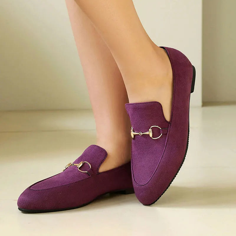 Women Loafers Fashionable Metal Buckle Casual Women's Shoes Flat Shoes Large size women's shoes spring autumn pwomen's shoe