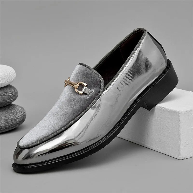Men's Silver Pointed Loafers