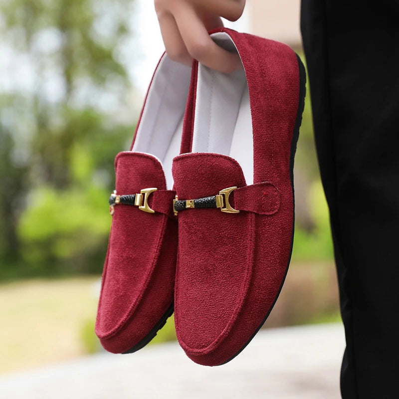 Spring Summer Blue Suede Loafers Men Slip On Soft Moccasins Breathable Flats Driving Shoes Men Leather Casual Shoes Handmade