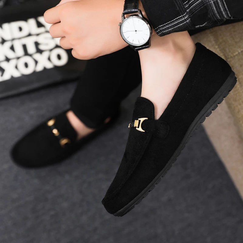 Spring Summer Blue Suede Loafers Men Slip On Soft Moccasins Breathable Flats Driving Shoes Men Leather Casual Shoes Handmade