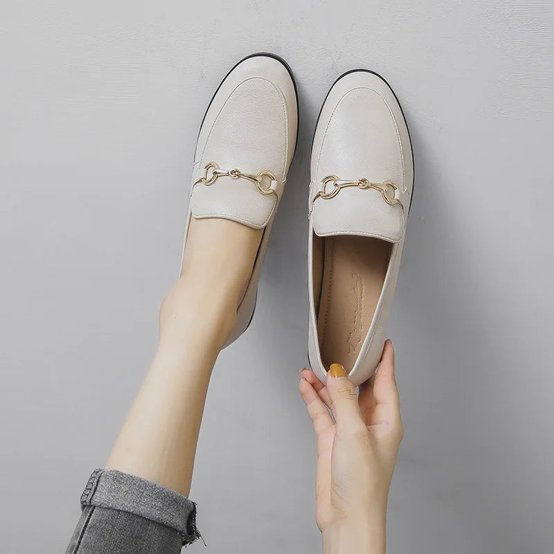 Women's Khaki Buckle Loafers