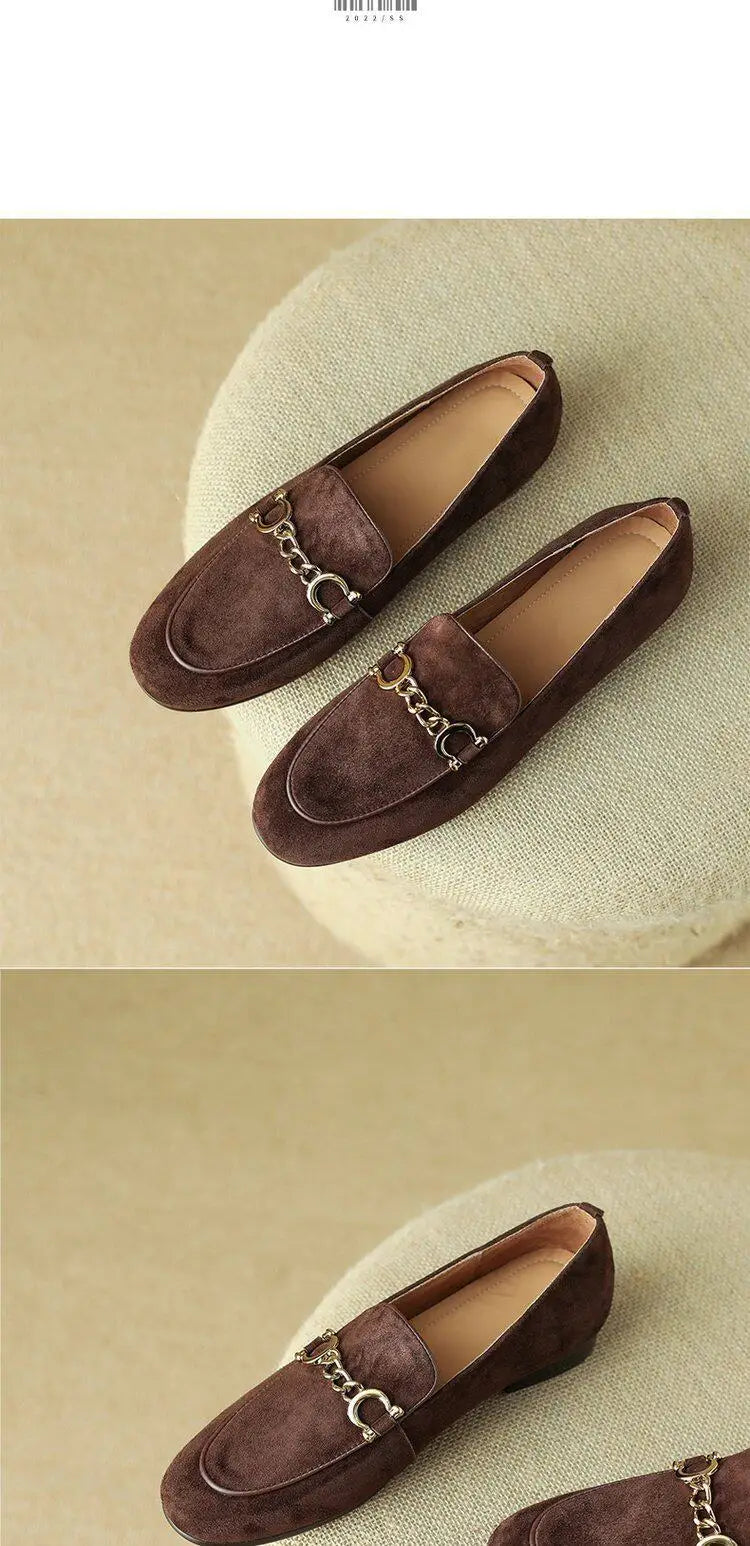 Retro British Style Fleece Lined Flat Bottom Loafers Women's Large Size Slip-On Shoes Matte Finish round Toe Rubber Outsole