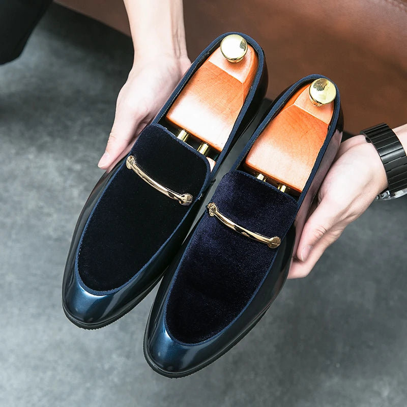 Fashion New Designer Slip on Suede Leather Driving Shoes for Men Black Blue Gentleman Formal Wedding Prom Dress Homecoming
