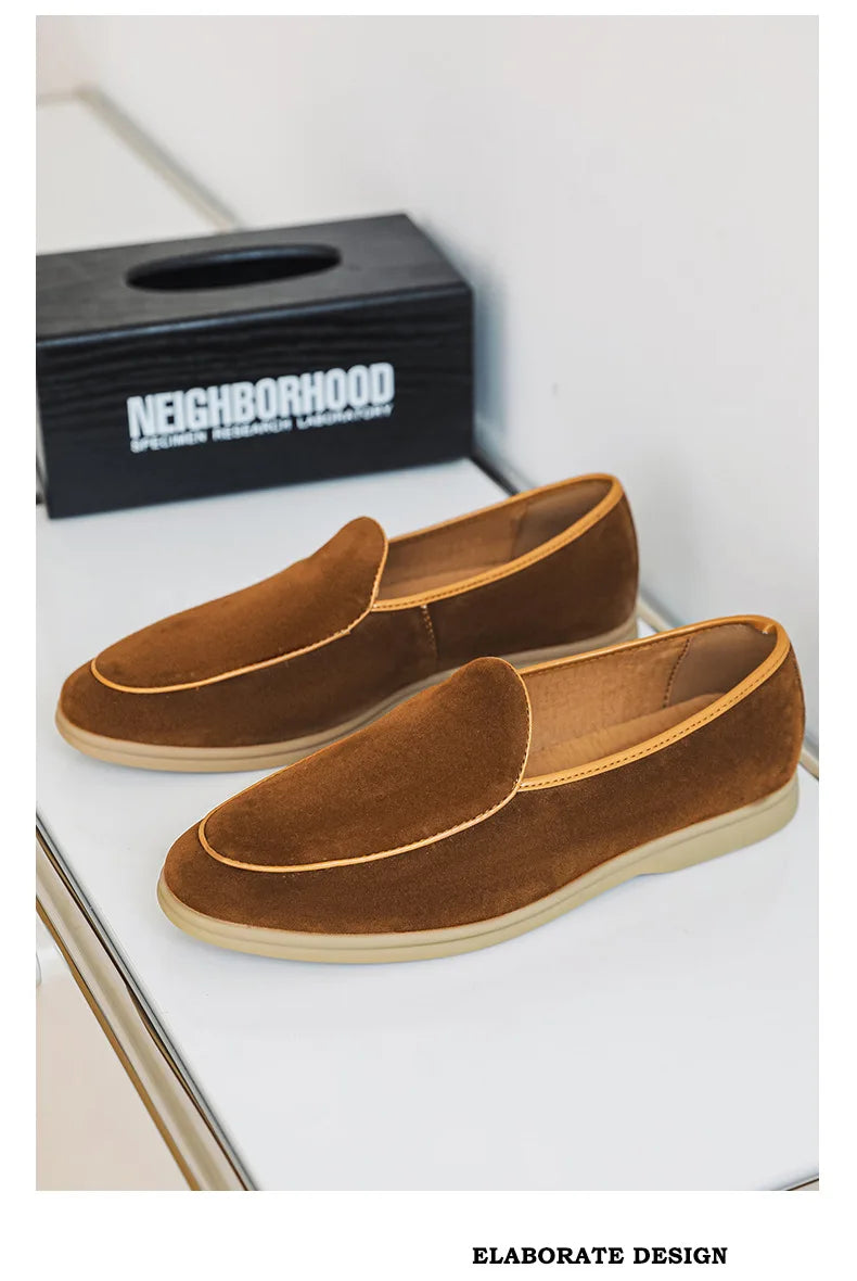 Fashion Men's Classic British Style Loafers Moccasins Men Casual Shoes Suede Leather Mens Light Comfortable Driving Flats