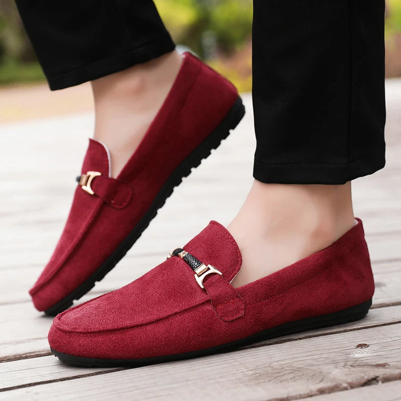 Spring Summer Blue Suede Loafers Men Slip On Soft Moccasins Breathable Flats Driving Shoes Men Leather Casual Shoes Handmade