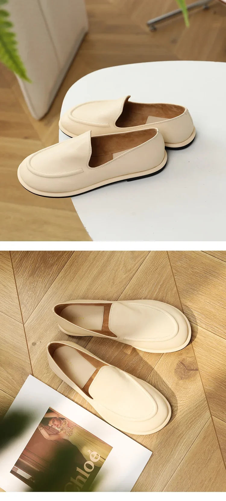 Loafers Women's Shoes 2025 New Spring Round Toe Slip-on Small Leather Shoes Casual Soft Leather Flat Mules