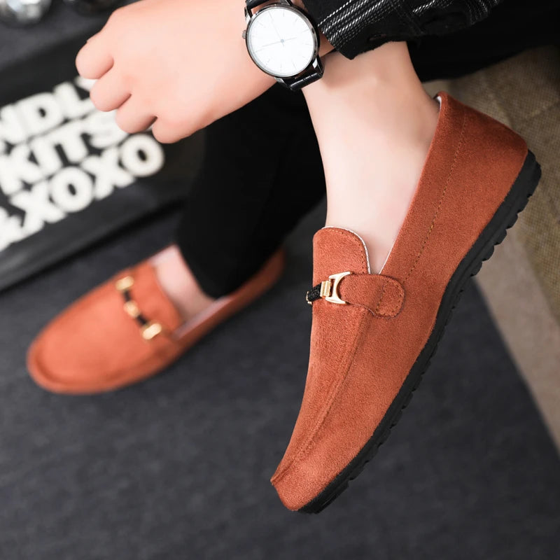 Spring Summer Blue Suede Loafers Men Slip On Soft Moccasins Breathable Flats Driving Shoes Men Leather Casual Shoes Handmade