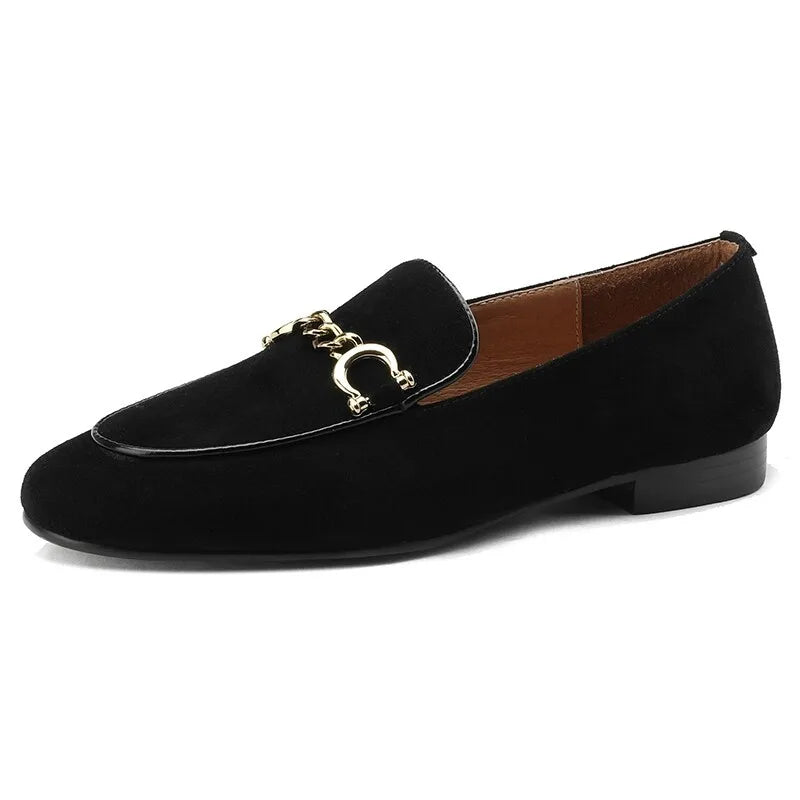 Retro British Style Fleece Lined Flat Bottom Loafers Women's Large Size Slip-On Shoes Matte Finish round Toe Rubber Outsole
