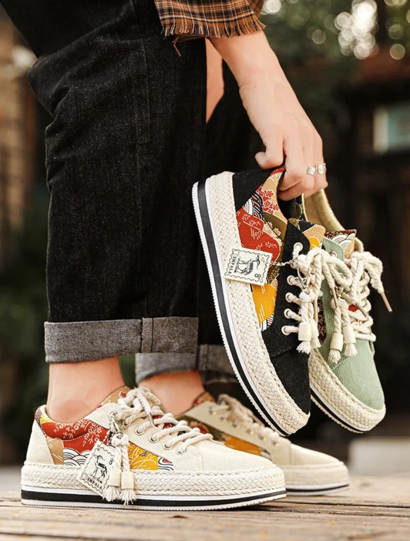 Men's Low-Top Canvas Platform Trainers