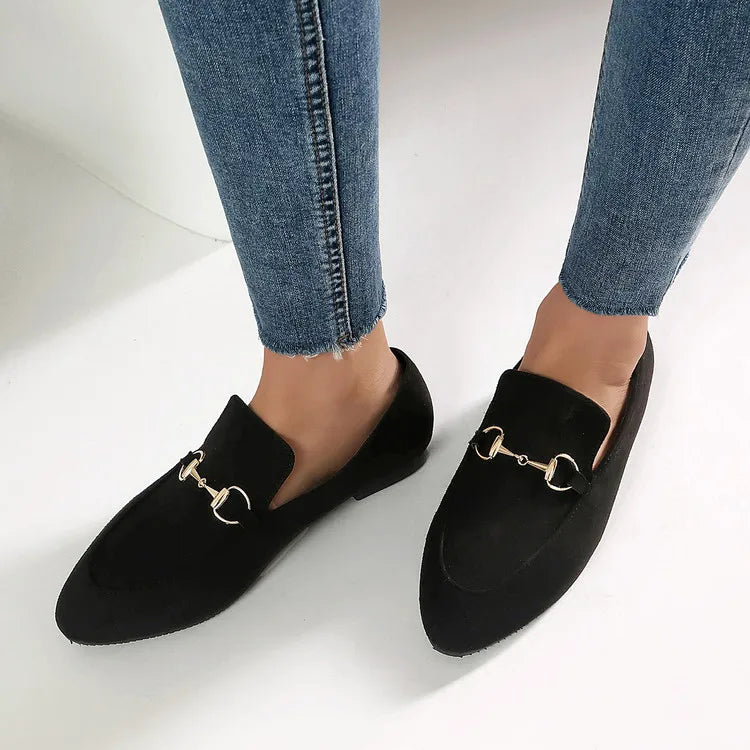 Women Loafers Fashionable Metal Buckle Casual Women's Shoes Flat Shoes Large size women's shoes spring autumn pwomen's shoe