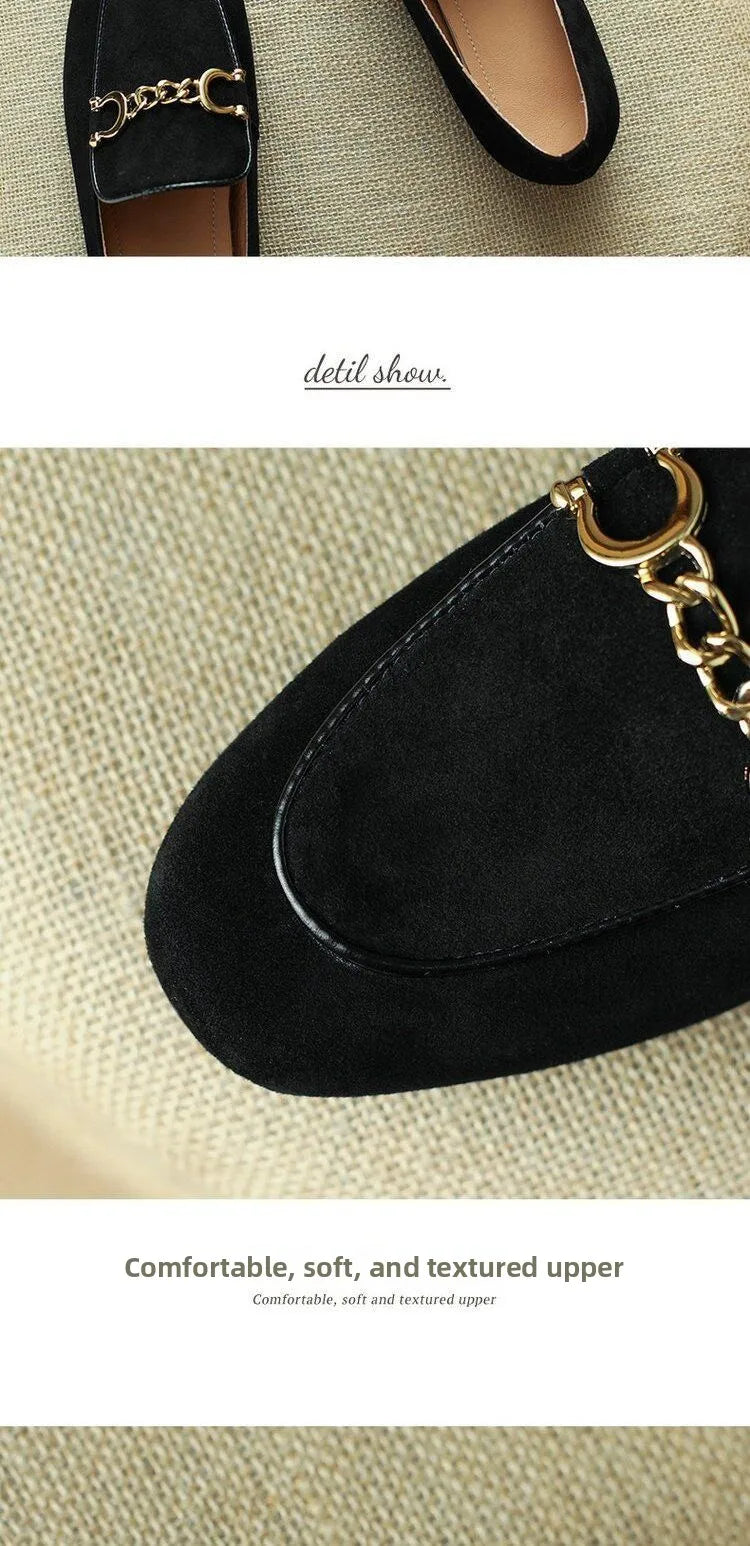 Retro British Style Fleece Lined Flat Bottom Loafers Women's Large Size Slip-On Shoes Matte Finish round Toe Rubber Outsole